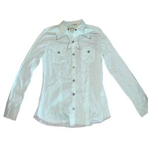 Stetson Light Blue Long Sleeve Pearl Snap Western Button Down Size Small